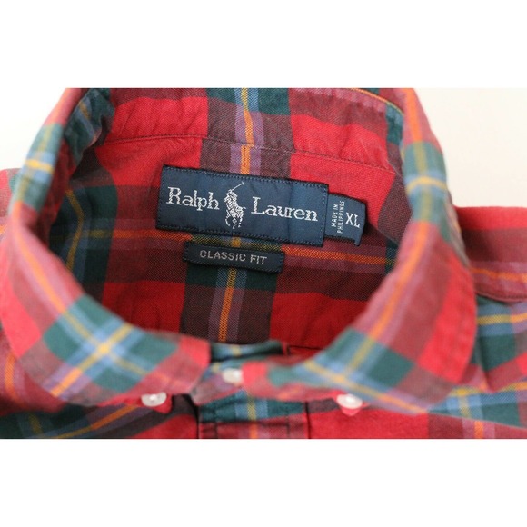 Ralph Lauren Mens Shirt Classic Fit Size XL Button Front Red Plaid Logo Cotton - Picture 5 of 7